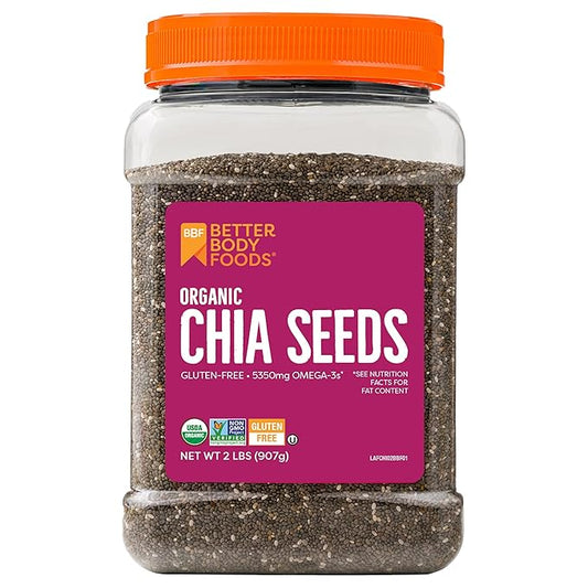 BetterBody Foods Organic Chia Seeds - 2 lbs (32 oz) | Omega-3 Rich, Non-GMO, Gluten-Free, Keto-Friendly, Vegan, High Fiber Source