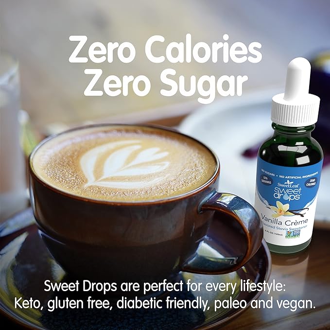 SweetLeaf Drops Liquid Stevia Sweetener Vanilla Creme 4 oz - Carb-Free, Zero Calories, Keto-Friendly, Gluten-Free, and Vegan - Convenient Dropper Bottle for On-the-Go Use - Perfect for Sweetening