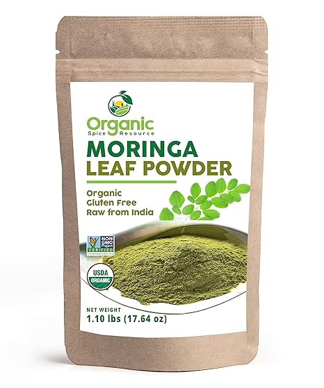 Organic Moringa Powder 1.10 lbs 17.64 oz USDA Organic Non-GMO Gluten-Free Kosher Halal Certified 100% Raw Natural Moringa Oleifera Leaf Powder Resealable Kraft Bag