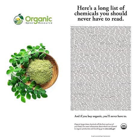 Organic Moringa Powder 1.10 lbs 17.64 oz USDA Organic Non-GMO Gluten-Free Kosher Halal Certified 100% Raw Natural Moringa Oleifera Leaf Powder Resealable Kraft Bag