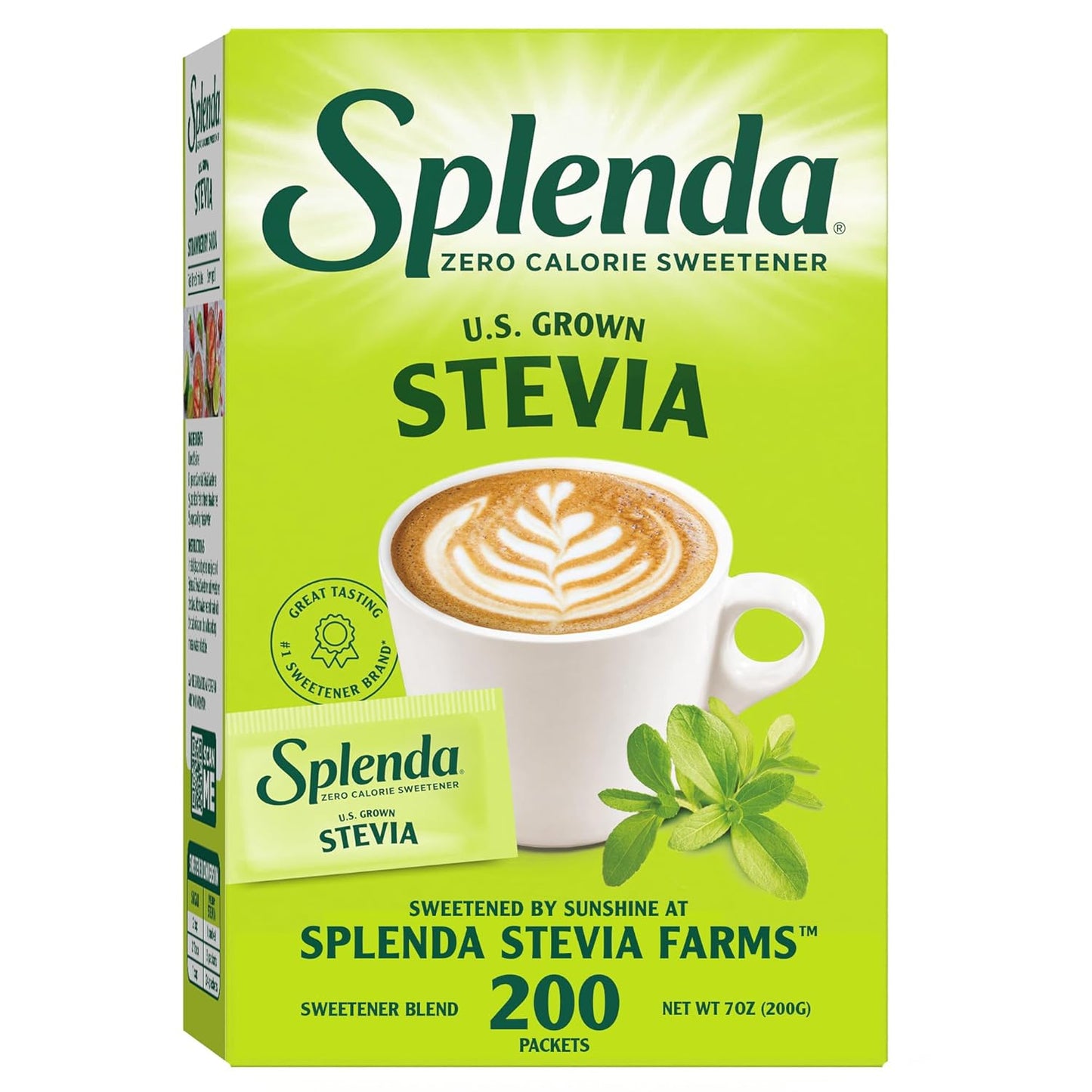 SPLENDA Stevia Zero Calorie Sweetener 200 Count – Sugar Substitute Granules, Gluten-Free, US Grown Stevia, Great Tasting with No Bitter Aftertaste, Ideal for Beverages & Recipes