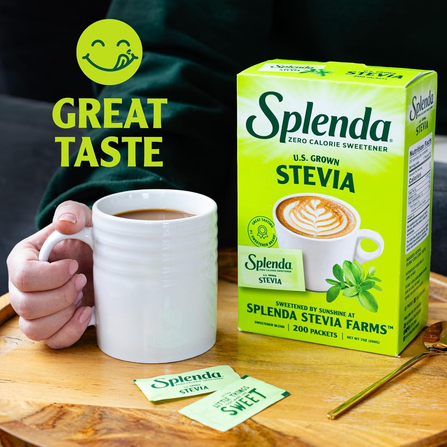 SPLENDA Stevia Zero Calorie Sweetener 200 Count – Sugar Substitute Granules, Gluten-Free, US Grown Stevia, Great Tasting with No Bitter Aftertaste, Ideal for Beverages & Recipes